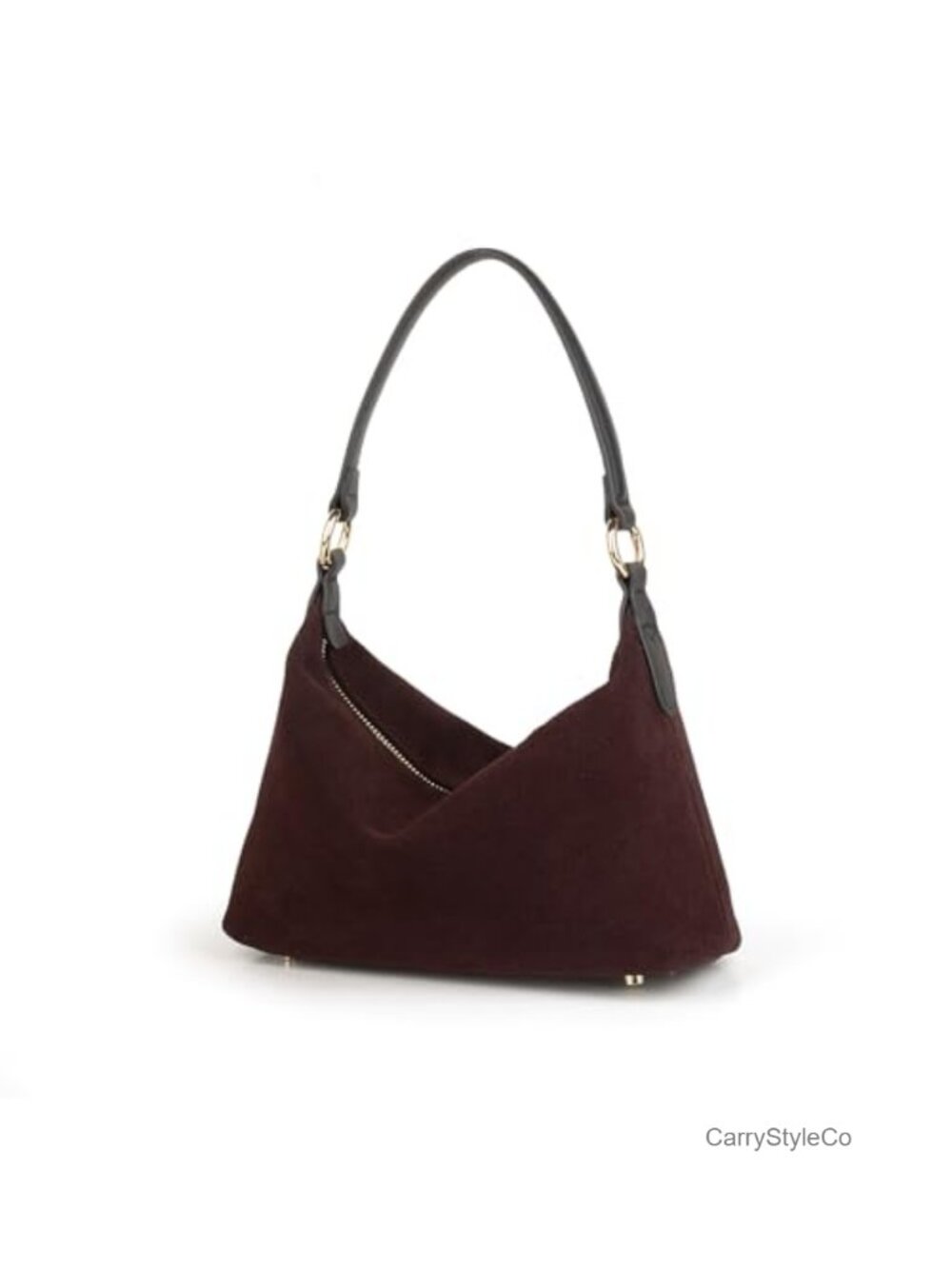 Real Cowhide Suede Slouchy Crescent Hobo Shoulder Bag Hand-Stitched
